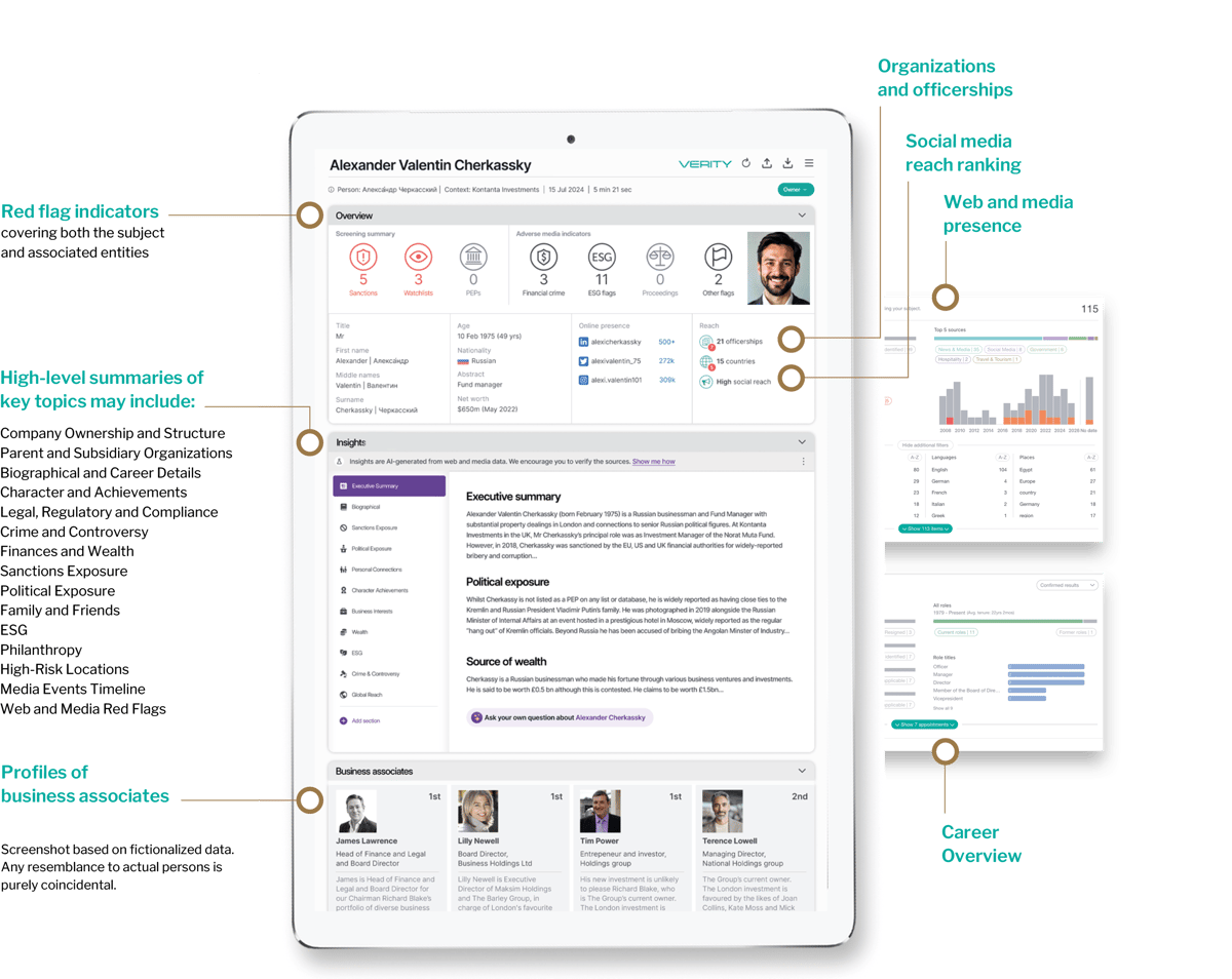 Verity screens with info